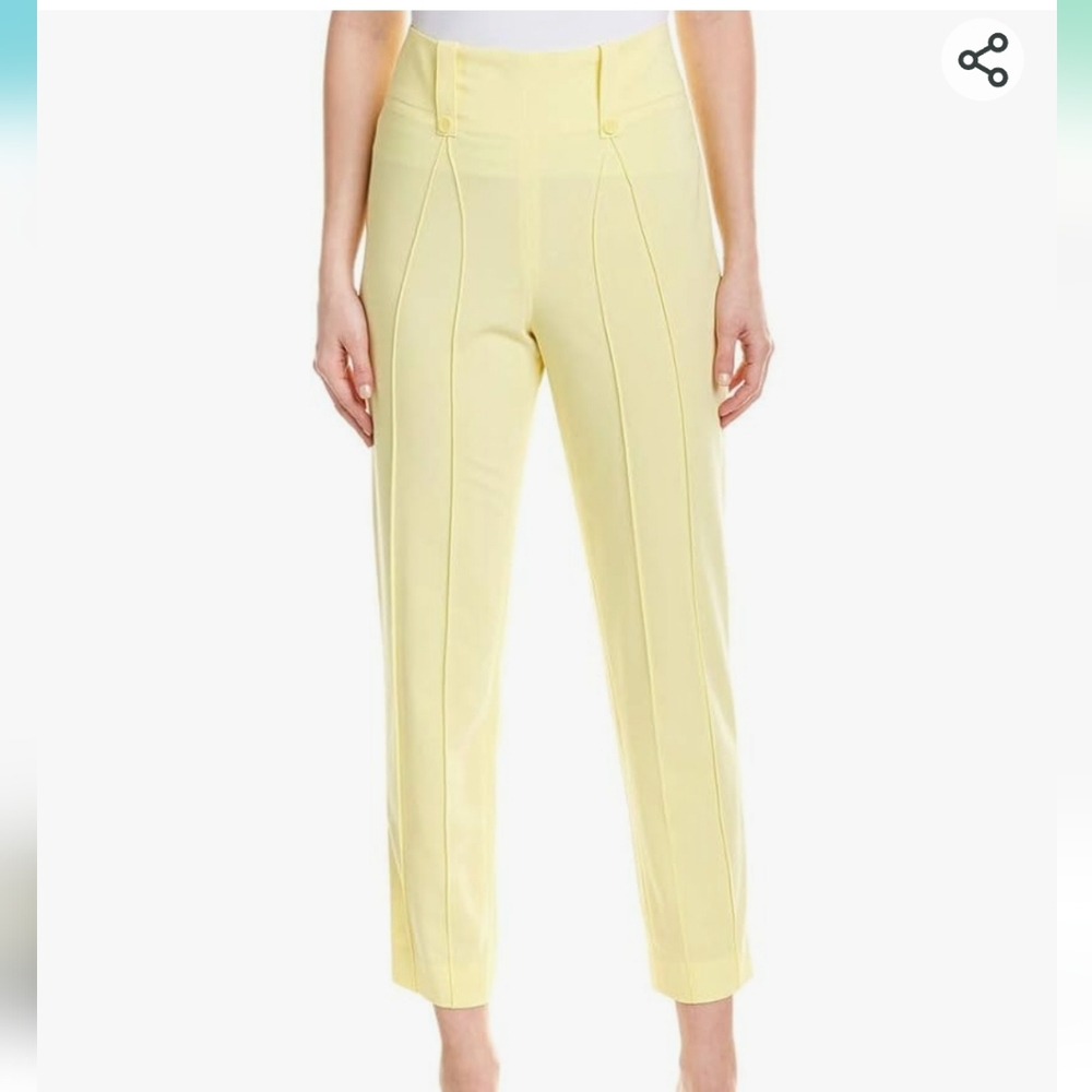 BCBG Maxazria Yellow Pintuck Ankle Dress Pants Size 10 ? Flat Front Work Career